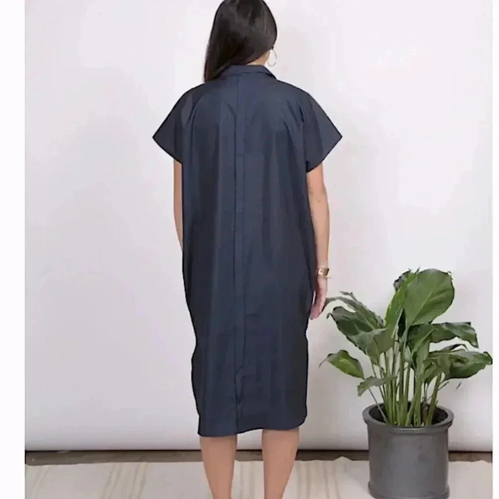 New SBJ Austin Navy Blue Midi Shirtdress Size Large Cottagecore Prairie Coastal - Picture 5 of 15